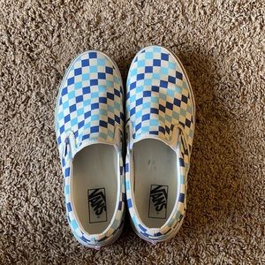 Used size 11.0 blue checkered vans, good condition